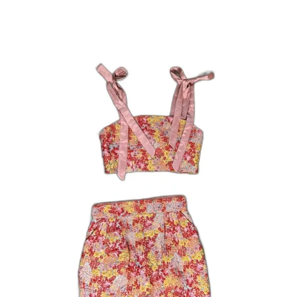 Lulu’s Ellarina Pink Multi Metallic Tie-Strap Two-Piece Midi Dress Set Small - Picture 11 of 12